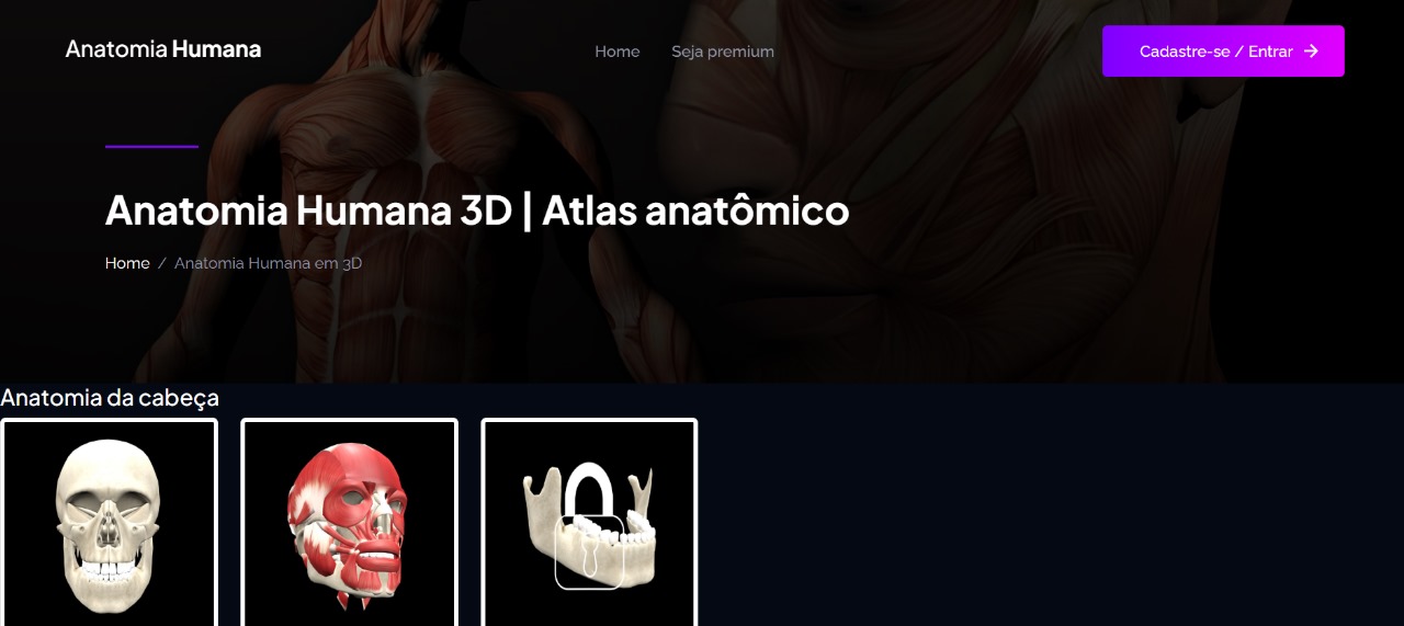 Como atlas anatômicos são entregues com agilidade? Reprodução do site Anatomia Humana Online, um dos mais completos sobre ensino anatômico.